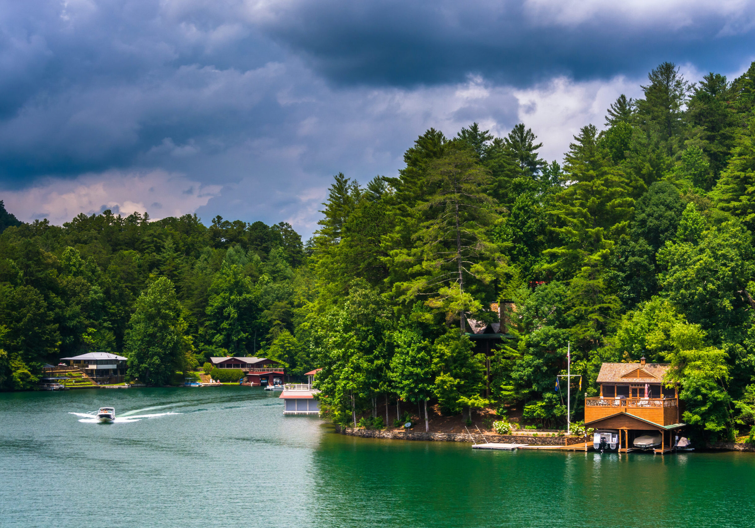 Houses along the shore of Lake Burton, in Georgia.