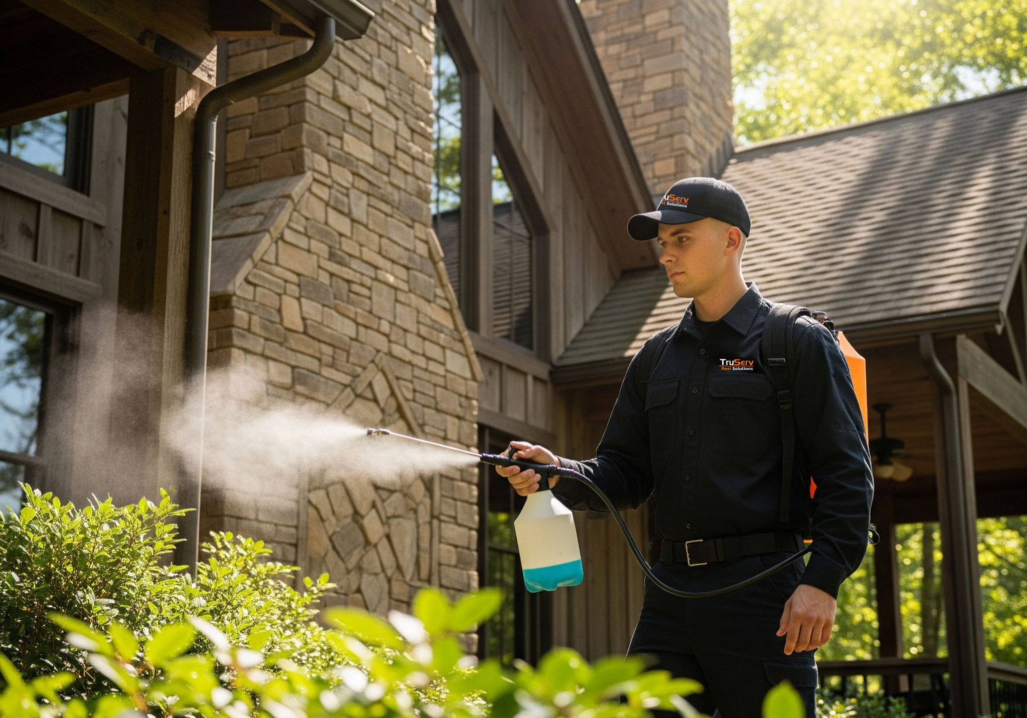tech for TruServ spraying outside
